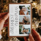 3 Foto's Merriest Christmas Modern Holiday Kaart
