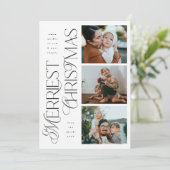 3 Foto's Merriest Christmas Modern Holiday Kaart (Staand voorkant)