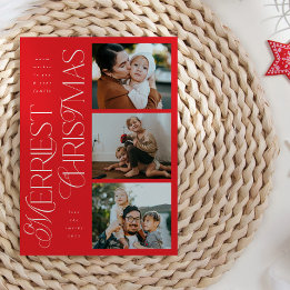 3 Foto's Merriest Christmas Red Holiday Kaart