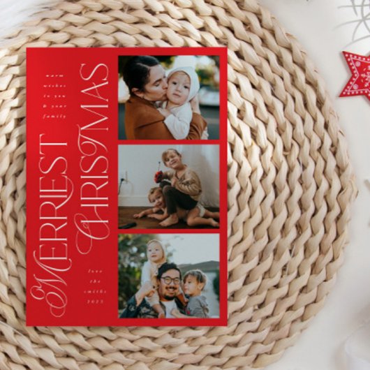 3 Foto's Merriest Christmas Red Holiday Kaart