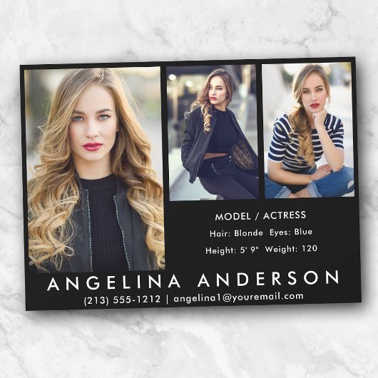 3 Foto's Model Actor Comp Kaart Blk