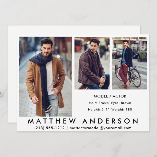 3 Foto's Model Actor Comp White Kaart (Voorkant / Achterkant)
