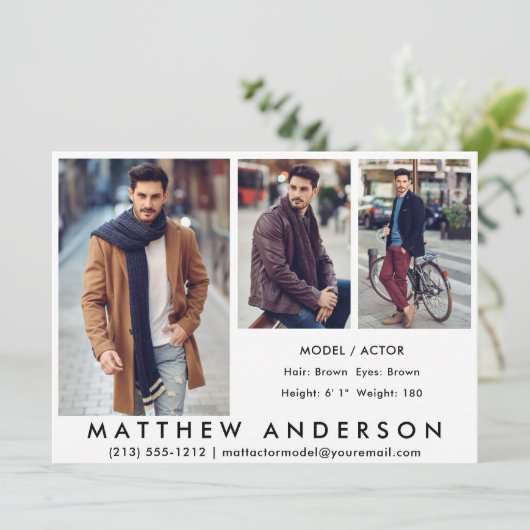 3 Foto's Model Actor Comp White Kaart (Staand voorkant)
