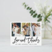 3 Foto's Modern Brush Script Huwelijk Liefde Dank Briefkaart (Staand voorkant)