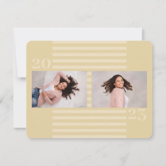 3 Foto's Modern Gold Stripes Graduation Party Kaart (Achterkant)
