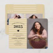 3 Foto's Modern Gold Stripes Graduation Party Kaart (Voorkant / Achterkant)