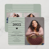 3 Foto's Moderne Sage Stripes GraduPartij Kaart (Voorkant / Achterkant)