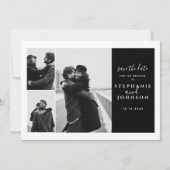 3 foto's moderne typografie zwart-wit bruiloft save the date (Voorkant)