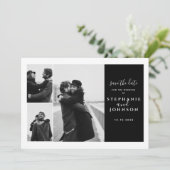 3 foto's moderne typografie zwart-wit bruiloft save the date (Staand voorkant)