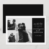 3 foto's moderne typografie zwart-wit bruiloft save the date (Voorkant / Achterkant)