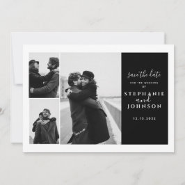 3 foto's moderne typografie zwart-wit bruiloft save the date
