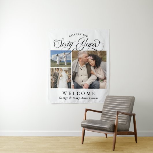 3 Foto's Namen 60ste Huwelijksjubileum Welkom Wandkleed (In situ)
