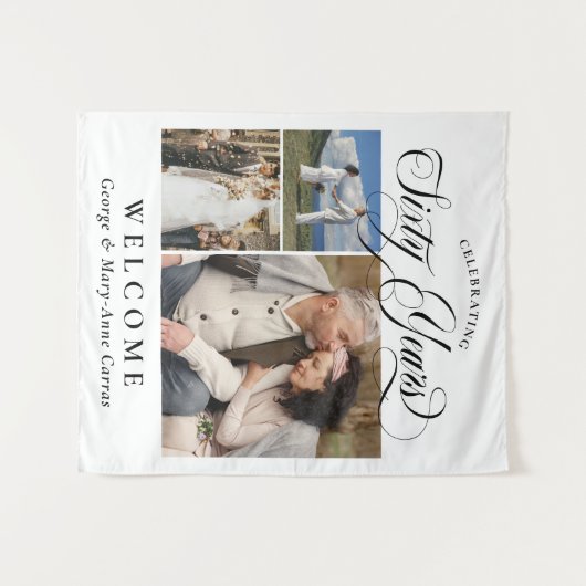 3 Foto's Namen 60ste Huwelijksjubileum Welkom Wandkleed (Voorkant (horizontaal))