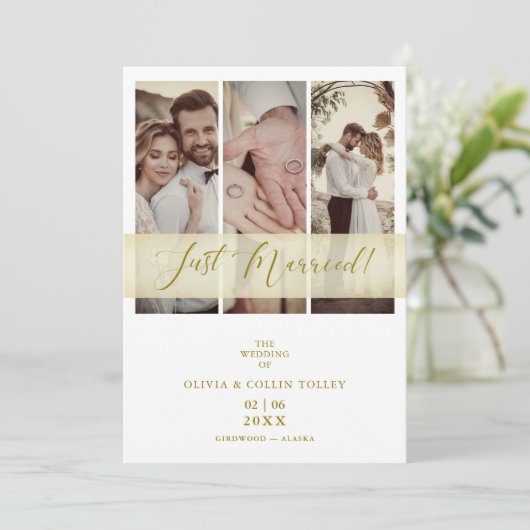 3 foto's Net getrouwd met de hand geschreven citaa (Staand voorkant)