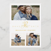 3 Foto's Paar in Love Simple Elegant Script Folie Uitnodiging (Voorkant)