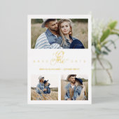 3 Foto's Paar in Love Simple Elegant Script Folie Uitnodiging (Staand Voorkant)
