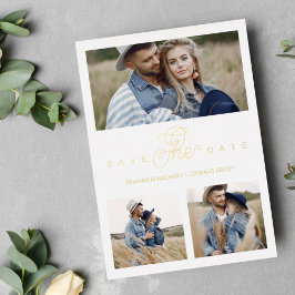 3 Foto's Paar in Love Simple Elegant Script Folie Uitnodiging