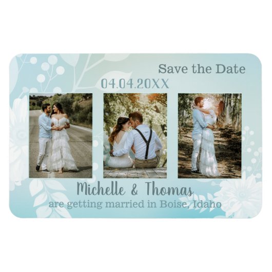 3 Foto's Pastel Turquoise Save the Date Magnet Magneet (Horizontaal)