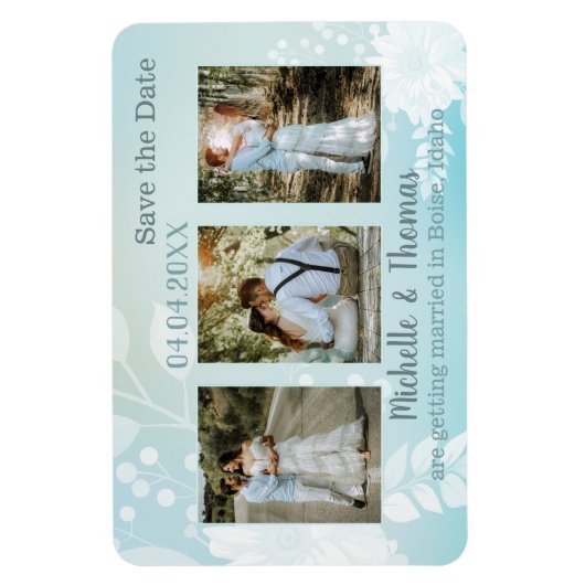 3 Foto's Pastel Turquoise Save the Date Magnet Magneet (Verticaal)