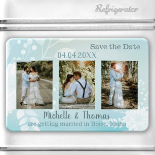 3 Foto's Pastel Turquoise Save the Date Magnet Magneet