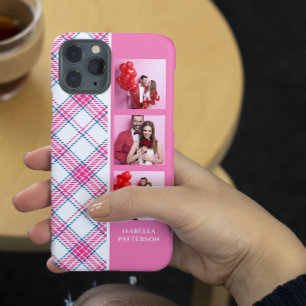 3 Foto's Preppy Roze Geruit Moderne Meisjesachtige Case-Mate iPhone 14 Plus Hoesje