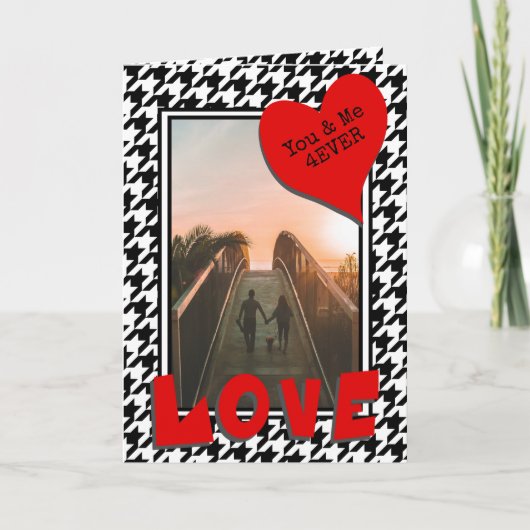 3 Foto's Red Love Heart Notes Classic Houndstooth Feestdagen Kaart (Voorkant)