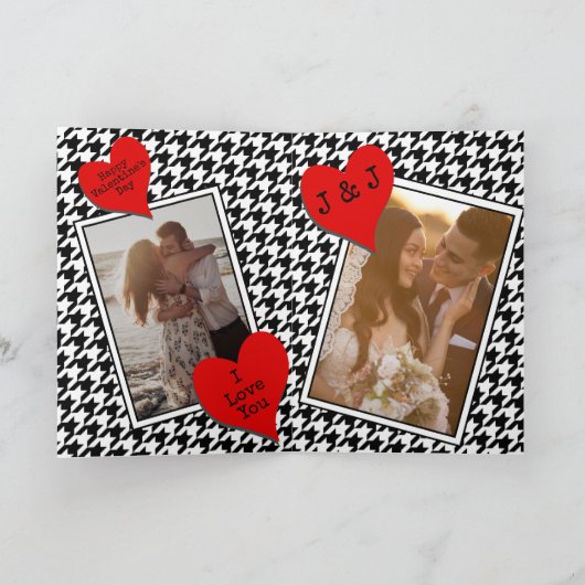 3 Foto's Red Love Heart Notes Classic Houndstooth Feestdagen Kaart (Binnen)