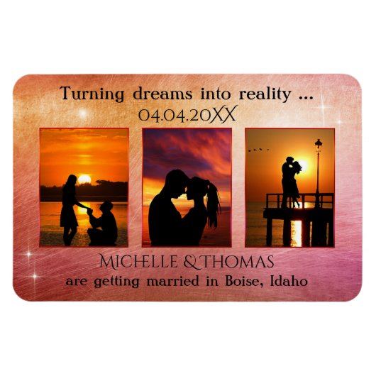 3 Foto's Romantisch kleurrijk sparen de Datum Magn Magneet (Horizontaal)