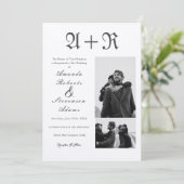 3 Foto's Rustic Black Typography Monogram Weddensc Kaart (Staand voorkant)