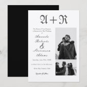 3 Foto's Rustic Black Typography Monogram Weddensc Kaart (Voorkant / Achterkant)