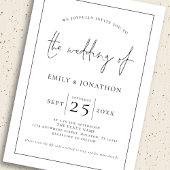 3 Foto's Script Line Border QR Zwart Wit Bruiloft Kaart