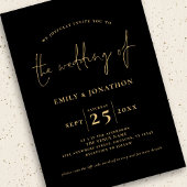 3 foto's Script QR Code Zwart Goud Bruiloft Kaart