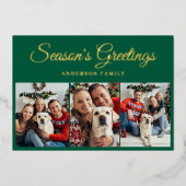 3 Foto's Seizoen Groeten Christmas Gold Folie Feestdagenkaart (Voorkant)