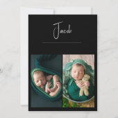 3 Foto's Simple Baby Black Birth Announding Aankondiging (Voorkant)