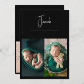 3 Foto's Simple Baby Black Birth Announding Aankondiging (Voorkant / Achterkant)