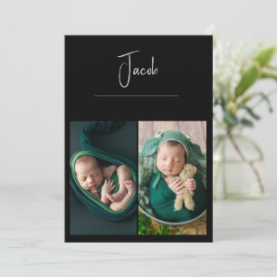 3 Foto's Simple Baby Black Birth Announding Aankondiging