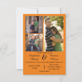 3 Foto's Sinaasappel - 3x5 Huwelijksuitnodiging Kaart
