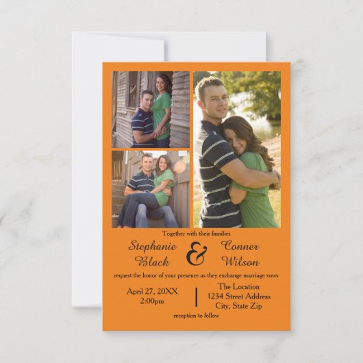 3 Foto's Sinaasappel - 3x5 Huwelijksuitnodiging Kaart (Voorkant)