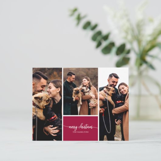3 Foto's Stijlvol script voor collage kerst Briefkaart (Staand voorkant)