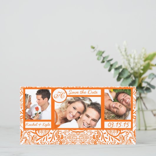 3 Foto's Tortelduifjes Oranje schade opslaan Datum Save The Date (Staand voorkant)