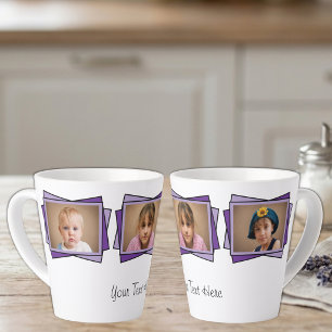 3 foto's voeg je tekst paars toe latte mok