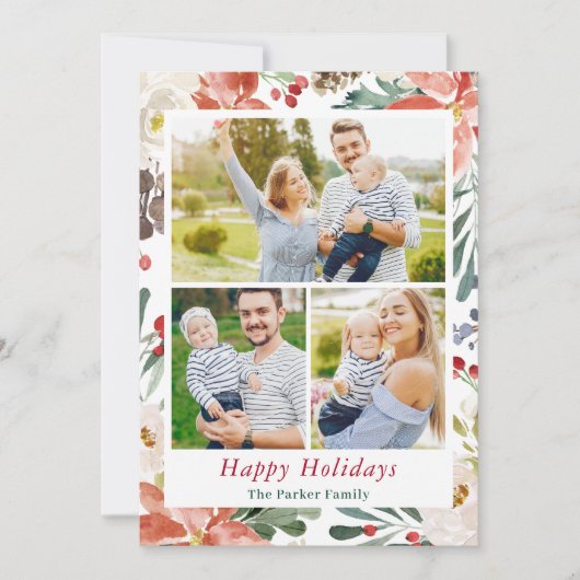 3 Foto's voor kerstmis met collage Poinsettia Ivor Feestdagenkaart (Voorkant)