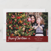 3 Foto's Vrolijk Kerstfeest Modern Script Rood Feestdagenkaart (Voorkant)