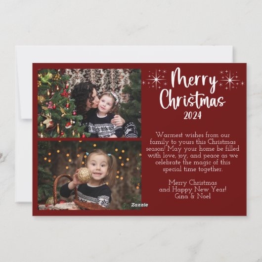 3 Foto's Vrolijk Kerstfeest Modern Script Rood Feestdagenkaart (Achterkant)