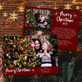 3 Foto's Vrolijk Kerstfeest Modern Script Rood Feestdagenkaart