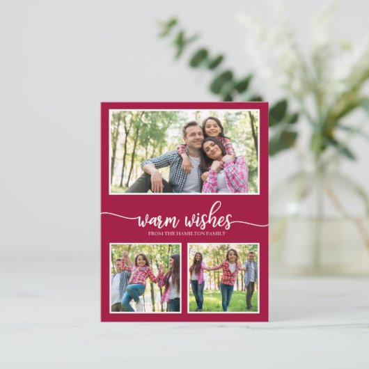 3 Foto's Warm maakt eenvoudige, moderne Kerstmis Briefkaart (Staand voorkant)