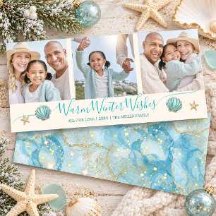 3 Foto's Warme Winterwensen Strand Kerstmis Kaart