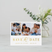 3 Foto's White en Gold Foil Bespaar de datum Folie Uitnodiging Briefkaart (Staand Voorkant)