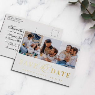 3 Foto's White en Gold Foil Bespaar de datum Folie Uitnodiging Briefkaart
