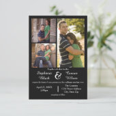 3 Foto's Zwart - 3x5 Huwelijksuitnodiging Kaart (Staand voorkant)